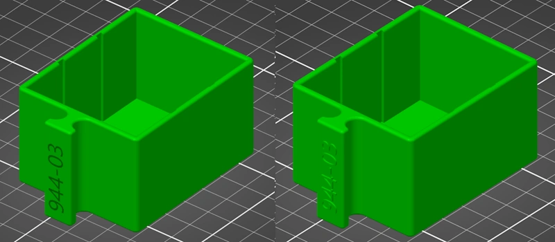 On the left, a debossed effect created by adding negative volume. on the right, an embossed effect created by adding a separate piece.