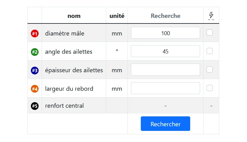 example of a multi-criteria search on the Round Ventilation Grid template