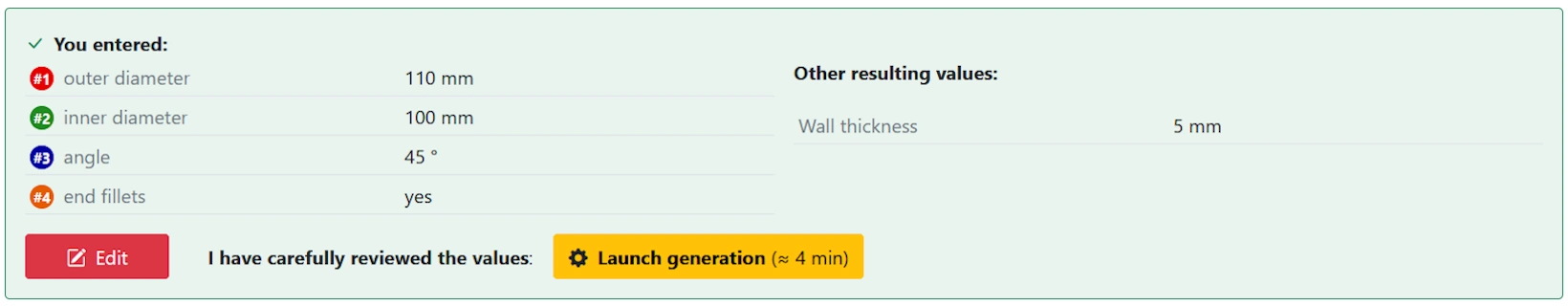 the entered values are summarized