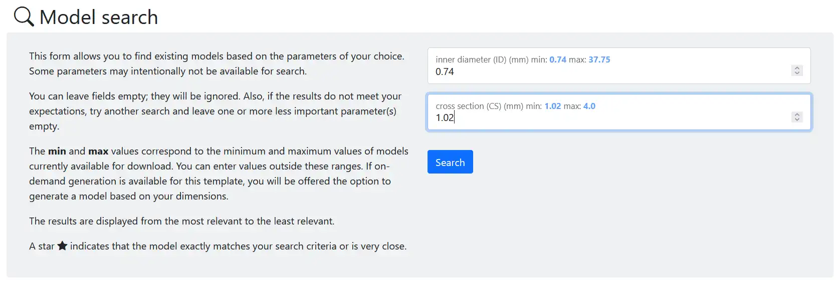 example of a 3D model search on a template page