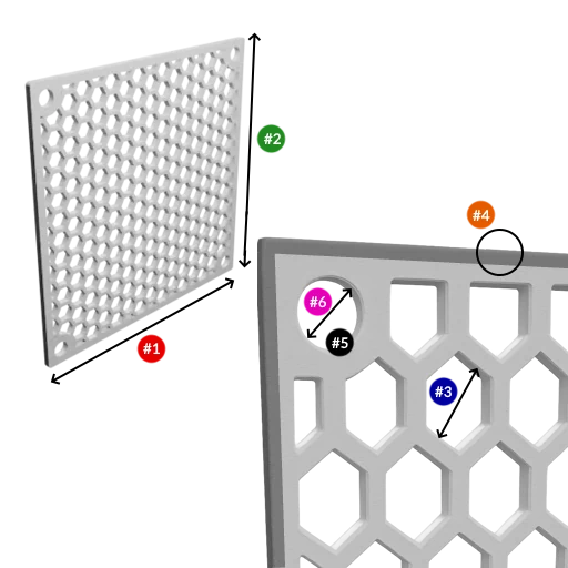 illustration of the parameters honeycomb grid / fan guard
