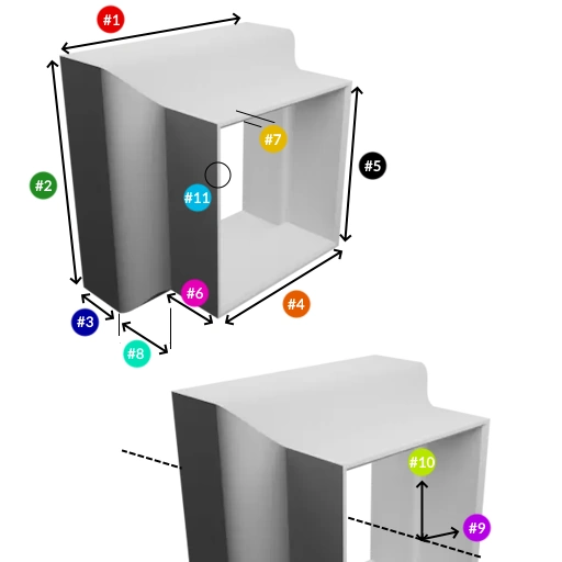 illustration of the parameters rectangular-to-rectangular duct adapter