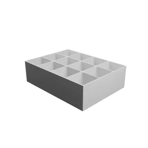 Multi-compartment box STL 3D file: 12 compartments of 52×52×60 mm