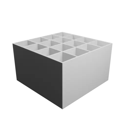 Multi-compartment box STL 3D file: 16 compartments of 30×30×75 mm