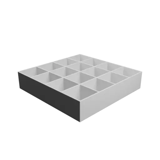 Multi-compartment box STL 3D file: 16 compartments of 46×46×38.8 mm