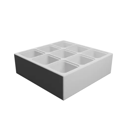 Color-coded compartment box: 9 compartments of 15×15×15 mm