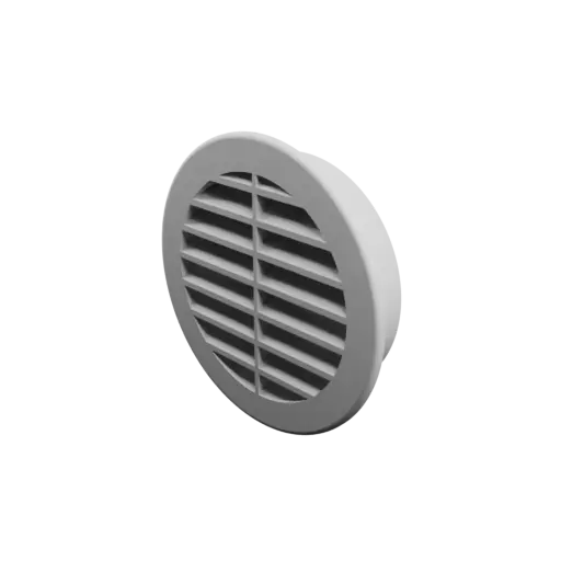 Grille d'aération ronde ∅ 90 mm, angle des ailettes : 35° avec renfort central