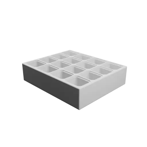 Color-coded compartment box STL 3D file: 16 compartments of 15×12×15 mm