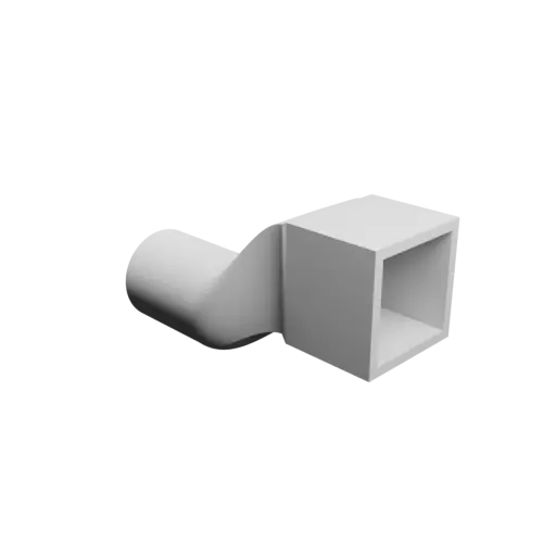 Round-to-Rectangular Tube Adapter ⌀20 mm to 20×20 mm, thickness 2 mm + offset