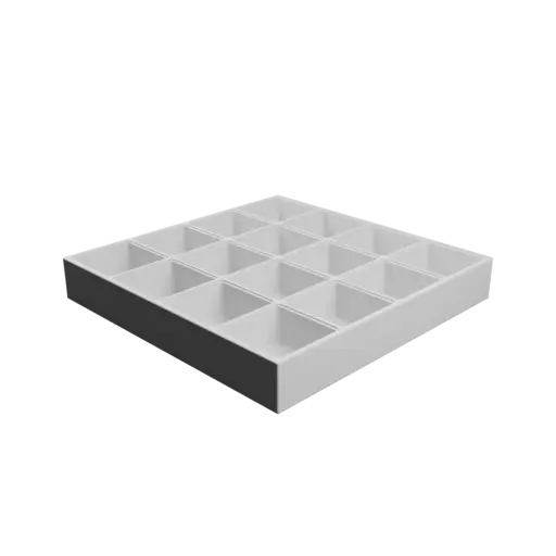 Color-coded compartment box STL 3D file: 16 compartments of 35×35×20 mm