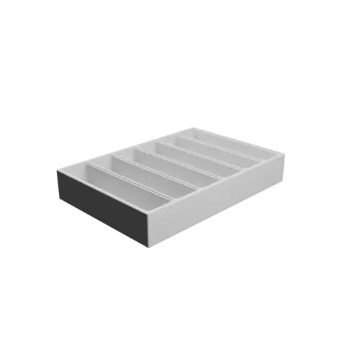 Color-coded compartment box STL 3D file: 6 compartments of 90×20×20 mm
