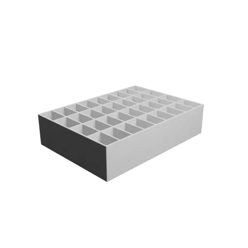 Multi-compartment box STL 3D file: 36 compartments of 36.5×22×50 mm